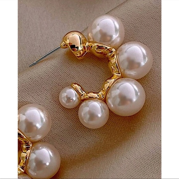 Anthropologie Minimalist Faux Pearl Hoop Earrings - Picture 3 of 5